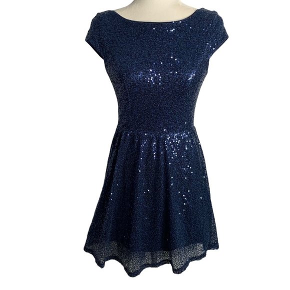 Vintage 90s Delias Sequin Party Dress S Blue Lined Tulle Petticoat Zipper - Picture 1 of 7
